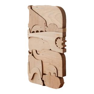 木墨生活 动物乐园儿童实木拼图益智玩具积木摆件立体拼板拼装木