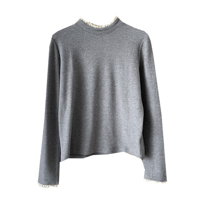 蕾丝花边半高领德绒长袖打底衫