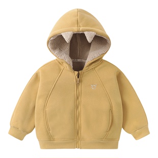 男童加绒外套连帽上衣2025新款冬季冬装儿童宝宝童装上衣加厚保暖