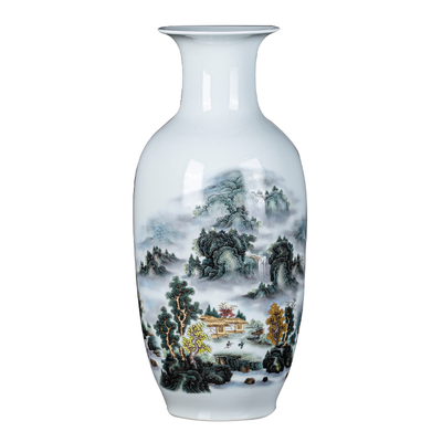 景德镇陶瓷花瓶摆件客厅专用落地新中式大号高端大气三件套青花瓷