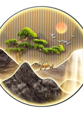 流水生财玄关装饰画高级圆形灯画