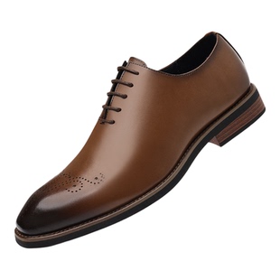 新中式结婚方头牛津男皮鞋布洛克软底配秀禾服订婚中山装青年皮鞋