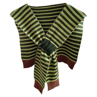 春秋拼接交叉搭肩韩版学院风条纹披肩学生海军风新款围巾百搭