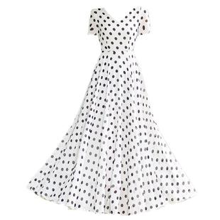 2025新款白色波点雪纺连衣裙修身大摆长裙气质波西米亚沙滩裙超仙