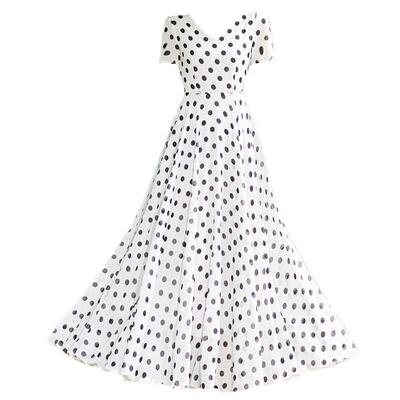 新款白色波点雪纺大摆连衣裙超仙