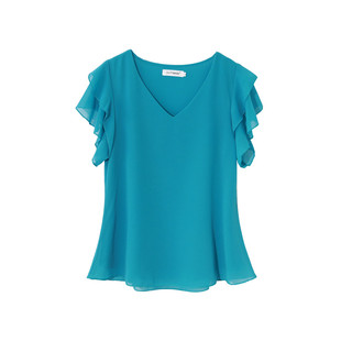 雪纺衫女短袖夏季2026新款宽松v领短款t恤时尚洋气小衫半袖上衣女