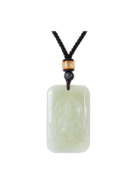 和田玉招财进宝黄财神牌吊坠