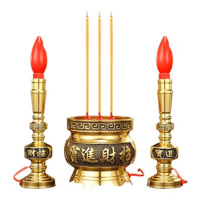 黄铜电子香烛led香炉蜡烛套装