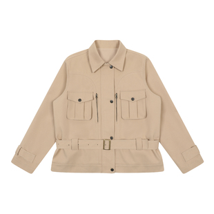 mostwanted 宽腰带装饰中长款工装夹克外套