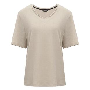 COCOBELLA竹节棉白色短袖T恤女基础款V领随性毛边上衣TS7017-2