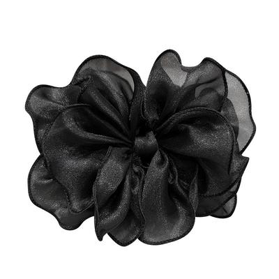 黑色网纱花朵大号抓夹女高级感