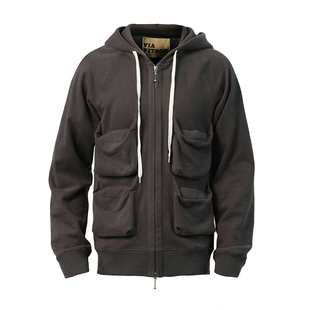 viavitsoe ins风多口袋立体灰色运动休闲连帽双开拉链男女卫衣潮