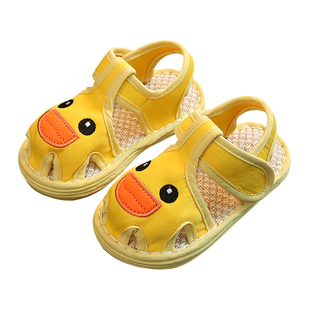 宝宝凉鞋亚麻千层棉布底男女童小孩卡通室内防滑新生幼儿园学步鞋