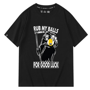 桌球台球俱乐部snooker ball印花潮流短袖T恤纯棉宽松衣服男圆领