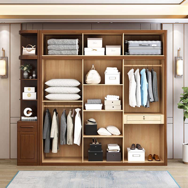 现代简约中式全实木家用卧室组合衣柜橡胶木经济型原木大储物衣柜