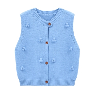 Basic House/百家好立体小花针织马甲女秋冬新款减龄甜美无袖毛衣