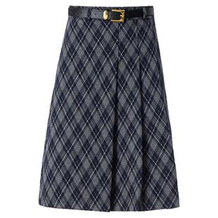 格子毛呢半身裙短款女秋冬2025新款高腰显瘦不对称五分a字百搭裙