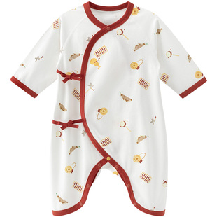 新生儿春秋季连体哈衣和尚服宝宝纯棉红色喜庆过新年婴儿满月周岁