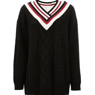 Vero Moda奥莱针织衫女秋冬清仓休闲学院风减龄V领拼色毛衣百搭