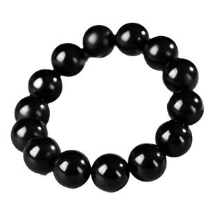 和田玉黑羊脂墨玉手串男天然玉石手链女单圈老型珠圆珠念珠手把件