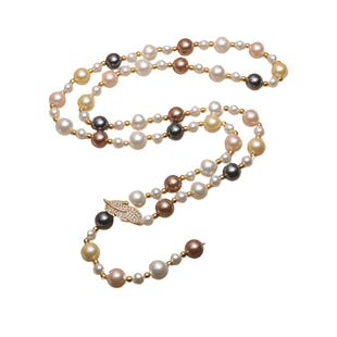 时尚秋冬天然深海贝壳珍珠毛衣链长款叶子可调节日韩百搭贝珠项链