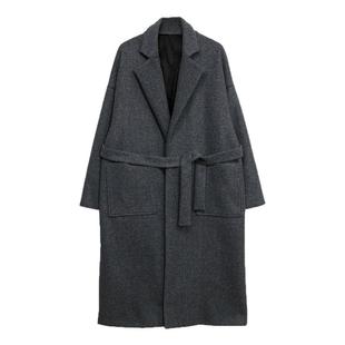 地界二秋冬韩版开叉简约宽松帅气男士毛呢大衣长款风衣男装外套潮