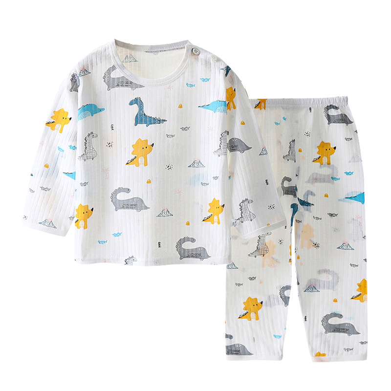 儿童纯棉家居服套装夏季长袖睡衣男女中小童宝宝薄款空调服两件套