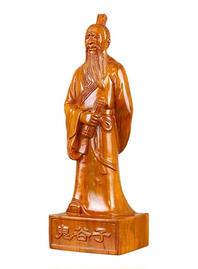 花梨实木雕刻鬼谷子神像摆件