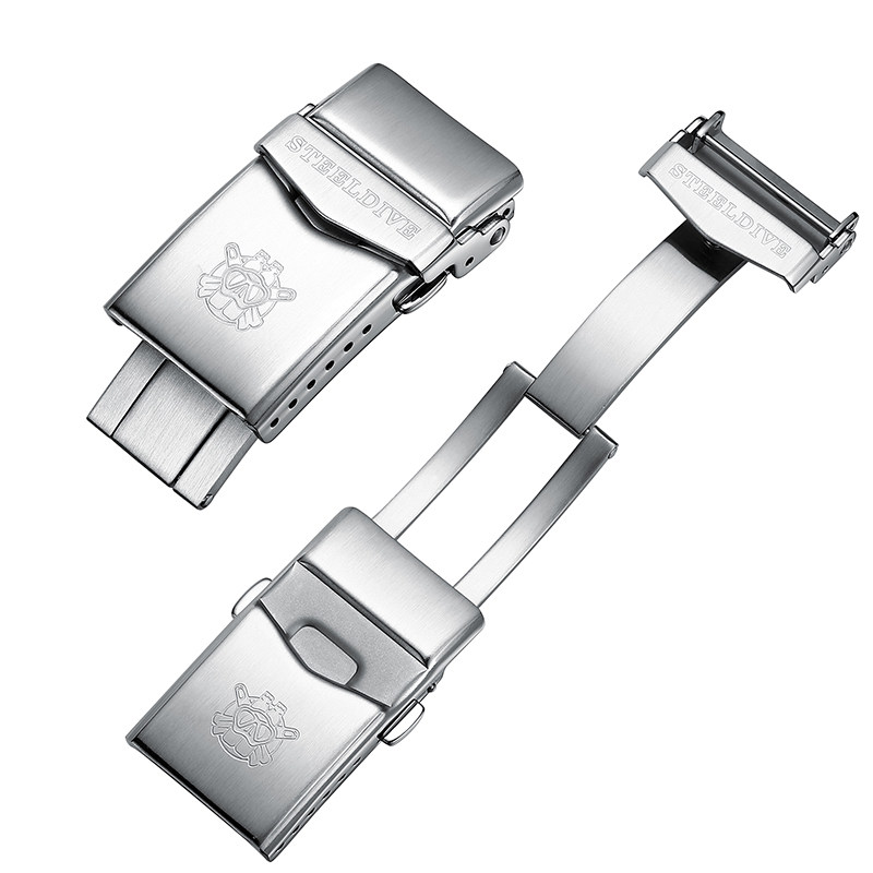 高级品质316L精钢潜水专用双保险折叠扣龟背18/22mm表带通用接口