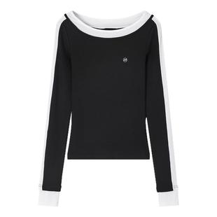 ACMEAURA黑色圆领修身设计感长袖长袖T恤女巨好看内搭打底衫上衣