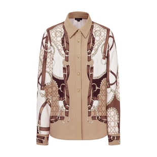 Scofield女装复古窗格纹链条印花雪纺衫时尚撞色衬衫上衣秋季衬衣