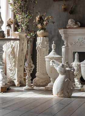 家具落地装饰摆件欧式美式婚礼拍摄道具外贸创意复古法式壁炉雕刻