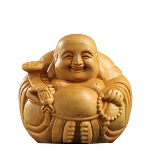 黄杨木一团和气木质雕刻佛像手把件笑脸大肚弥勒佛创意工艺品摆件