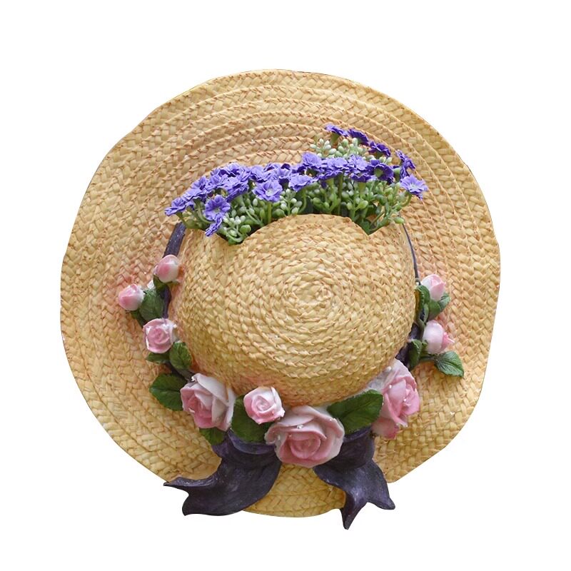 室内阳台树脂仿藤草帽挂墙花盆