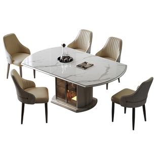 意式轻奢大理石餐桌椅组合可伸缩方圆俩用微晶石家用实木储物饭桌