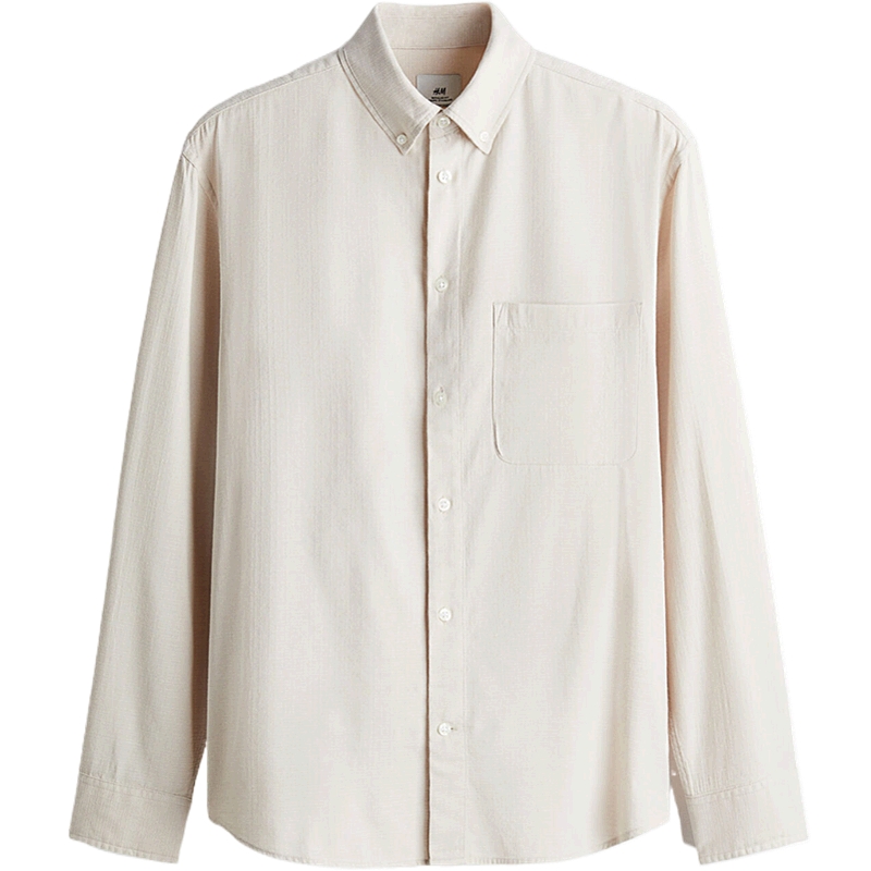 HM男装衬衫秋季新款翻领纹理感长袖衬衣休闲薄外套上衣1251263
