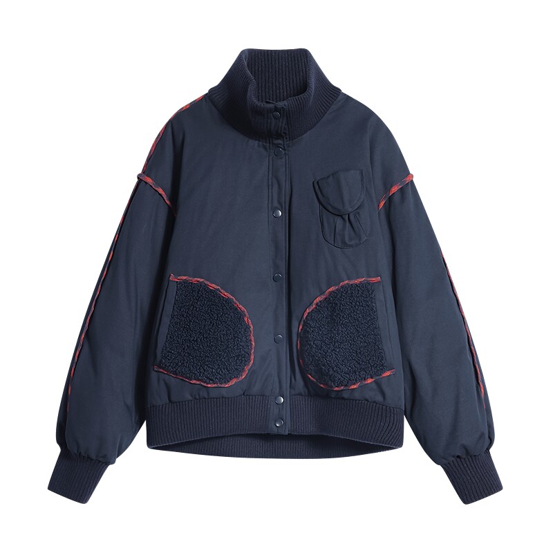 【90白鸭绒】Desigual26秋冬新品撞色格纹装饰棒球外套女式羽绒服