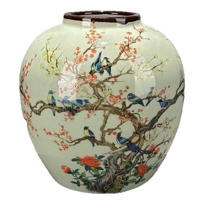 仿古玩清代光绪年制粉彩花瓶豆青釉紫边坛茶叶罐家居装饰品收藏