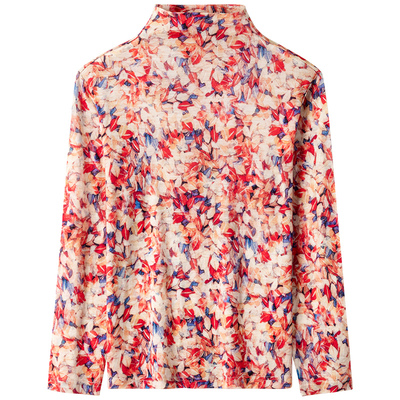 半高领套头长袖针织衫印花羊毛衫