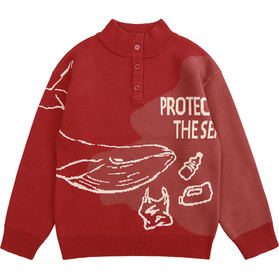 纯一良品半高领半开襟软糯毛衣