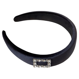 复古气质丝绒黑色水钻高颅顶宽边海绵发箍女秋冬高级感头饰头箍