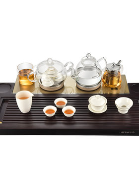 新功新中式黑檀木茶盘套装排水式