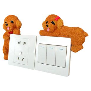 泰迪开关贴3d立体树脂插座装饰客厅卧室儿童房可爱动物小狗狗墙贴
