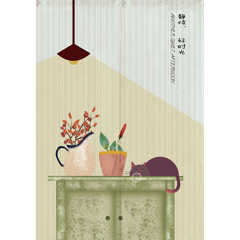 北欧清新厨房门帘家用半截少女