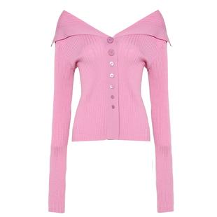 DPLAY【可机洗羊毛】100羊毛针织开衫多巴胺粉色毛衣女修身上衣