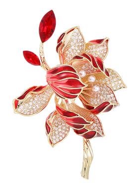 【紫罗兰正版】春荷红色胸针高档女百搭花朵胸花别针2025新年新款