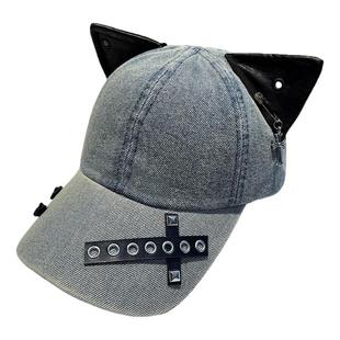 2026新款朋克风立体猫耳朵牛仔棒球帽子女夏季y2k亚文化鸭舌帽潮