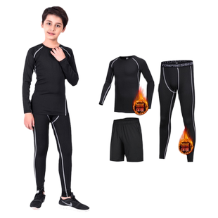 儿童紧身衣训练服男童秋冬季高弹打底服加绒长袖速干运动套装篮球