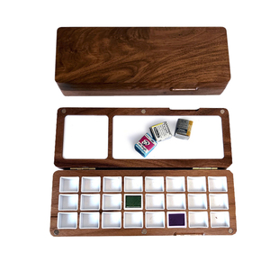 木质水彩颜料盒24色2毫升便携保湿 固体水彩盒分黑胡桃加厚不变形