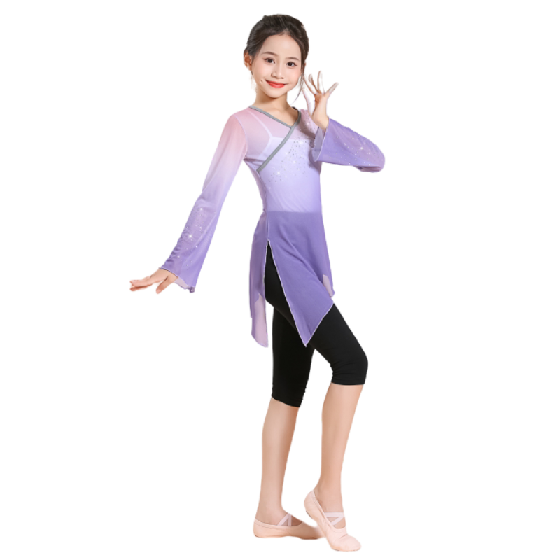 六一儿童古典舞演出服中国舞练功服女童身韵纱衣上春山表演服飘逸